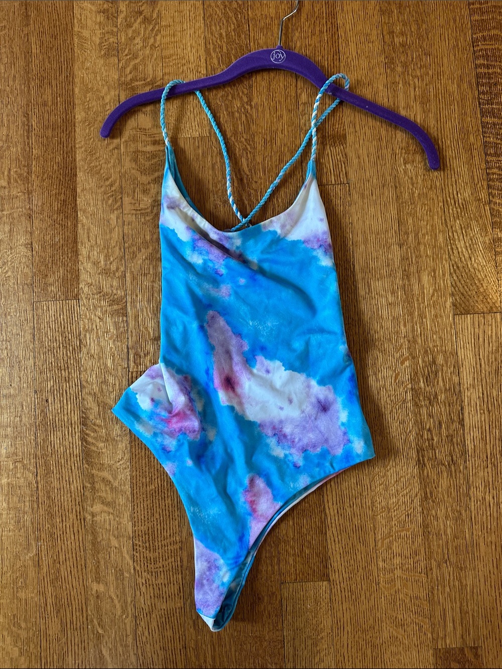 Women’s Blue Tie-Dye Thong One-Piece Swimsuit